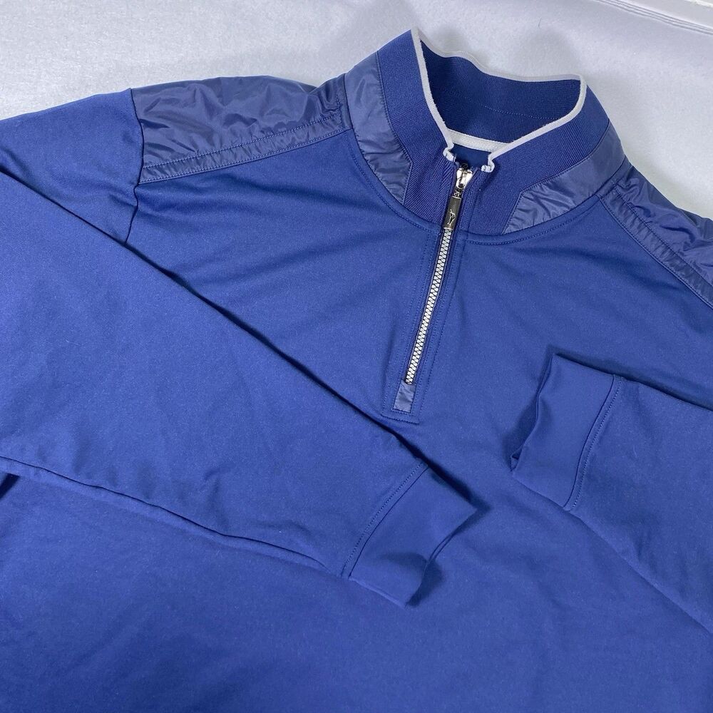 Tommy Bahama Sweater Men XXL Blue Navy Pullover 1/4 Zip Sweatshirt Golf Performa